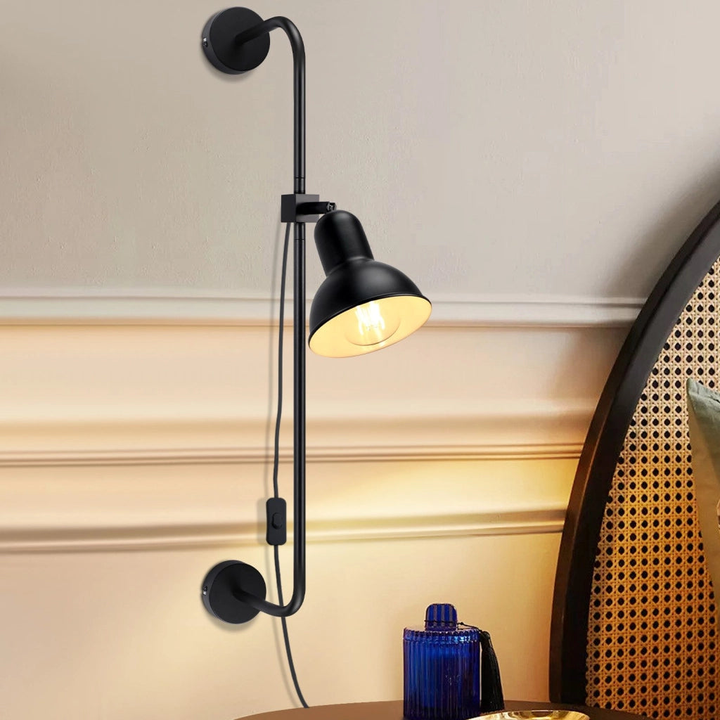 ZMH Applique da parete nera per interni Con interruttore E27 faretto da parete vintage industriale senza lampadina
