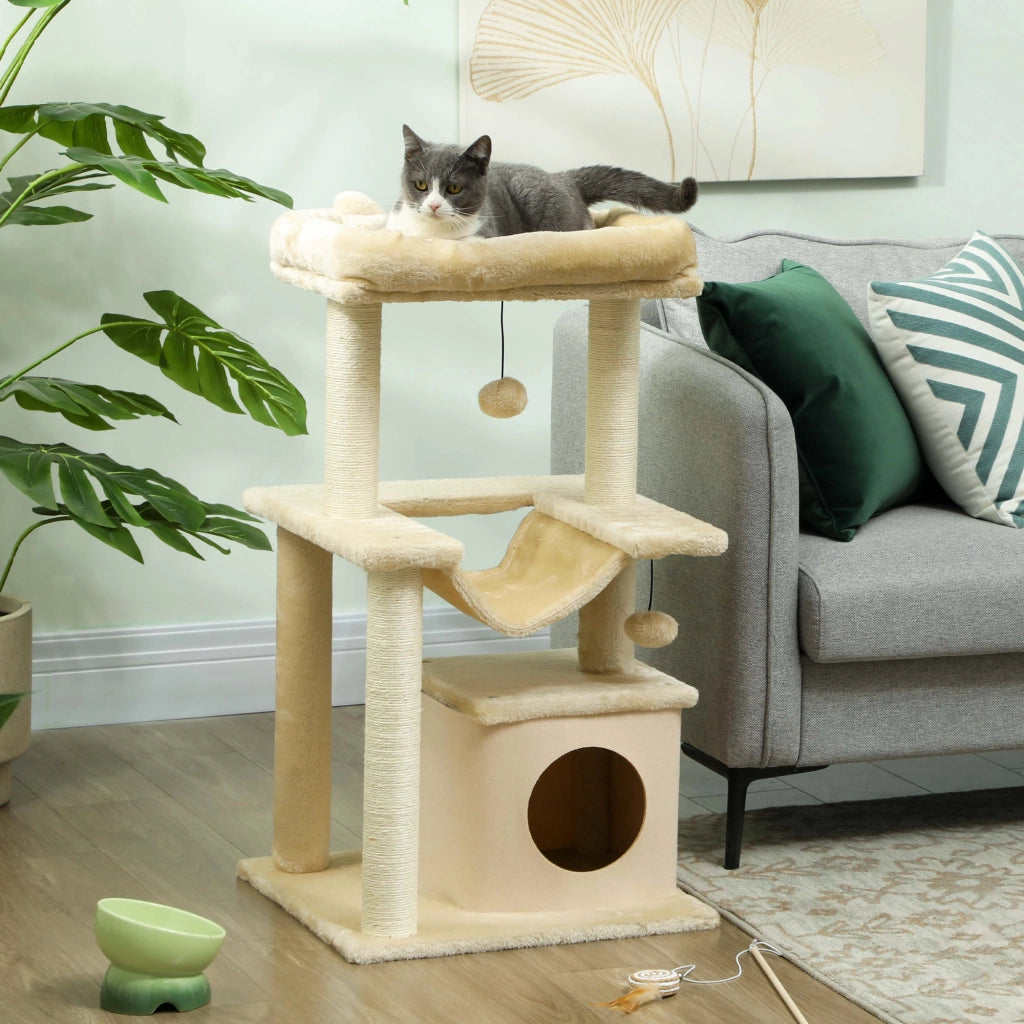Albero tiragraffi per gatti con giocattoli ¨C zephmum ¨C 48x48x90 cm crema