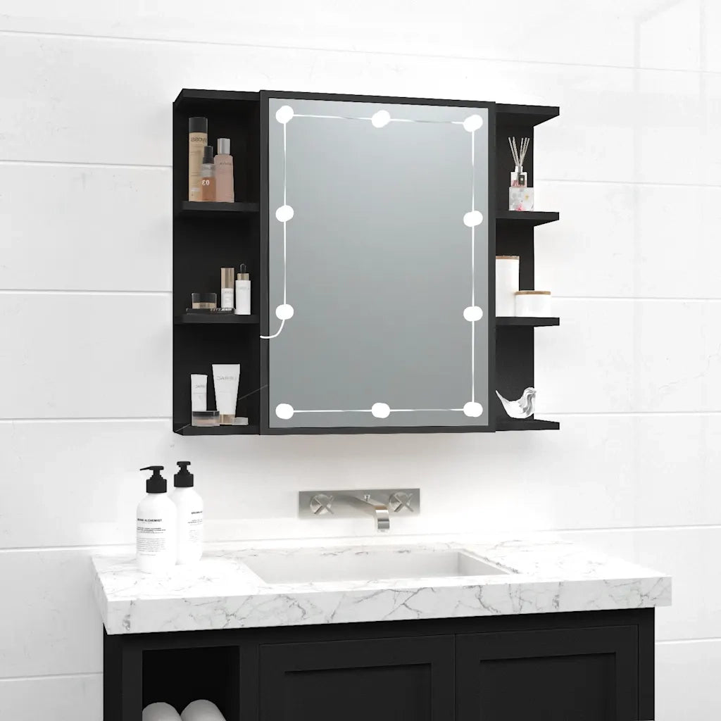 Mobile a Specchio | Armadio da bagno con LED Nero 70x16,5x60 cm