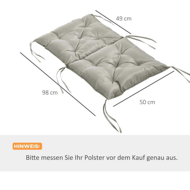 Set di 2 cuscini per sedia, 98 x 50 cm, con lacci, rivestimento in tessuto, spessore 8 cm, grigio chiaro.