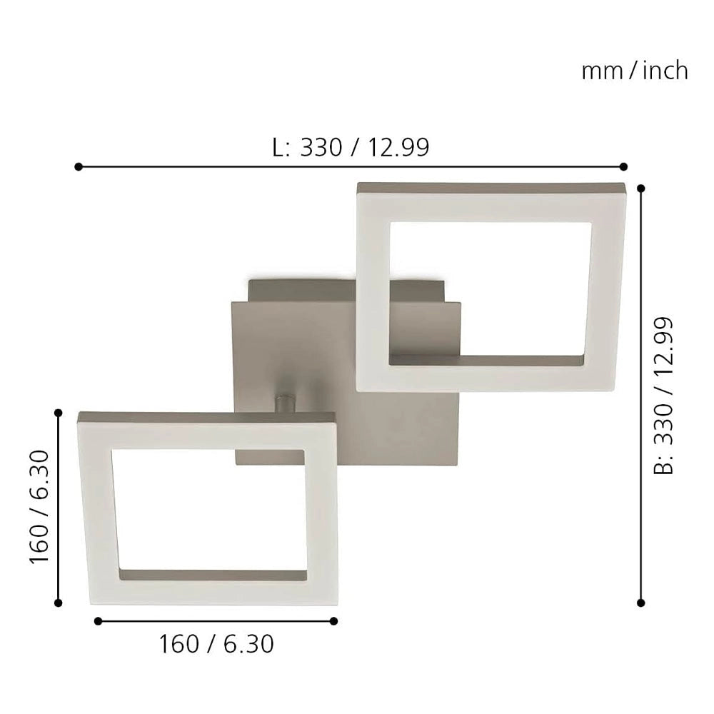 Plafoniera a Led con 2 Quadrati Moderni Nickel Huerta Eglo