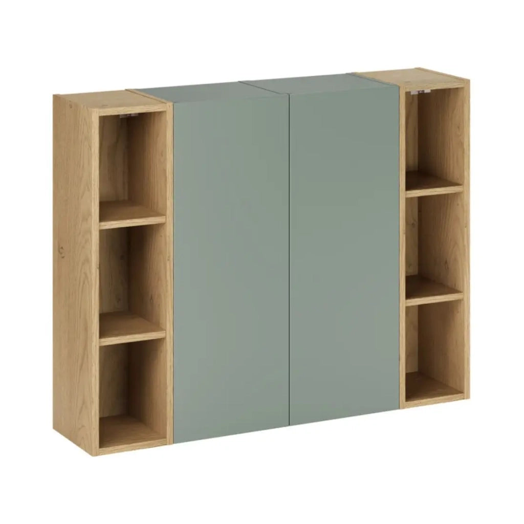 Mobili da contenimento modulari OSTER 50cm – mobili sospesi verde salvia 1 porta e 6 nicchie visibili aspetto rovere chiaro