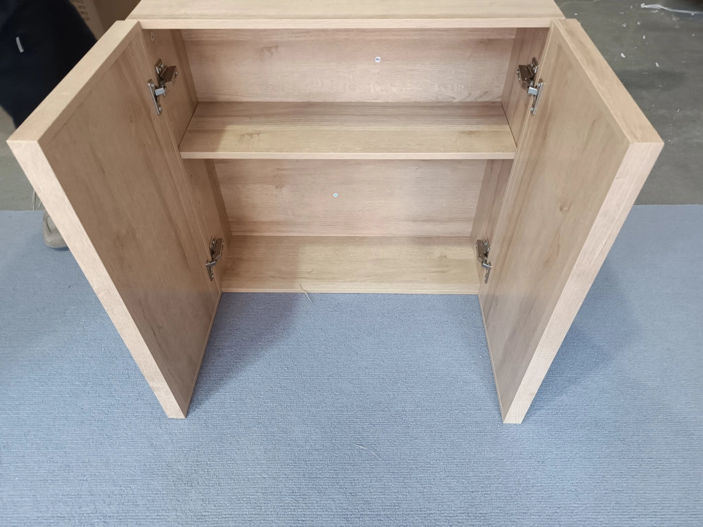 Armadietto da bagno pensile con 2 ante e ripiani, finitura rovere, per bagno, in MDF e truciolato, 60 × 21,6 × 58 cm