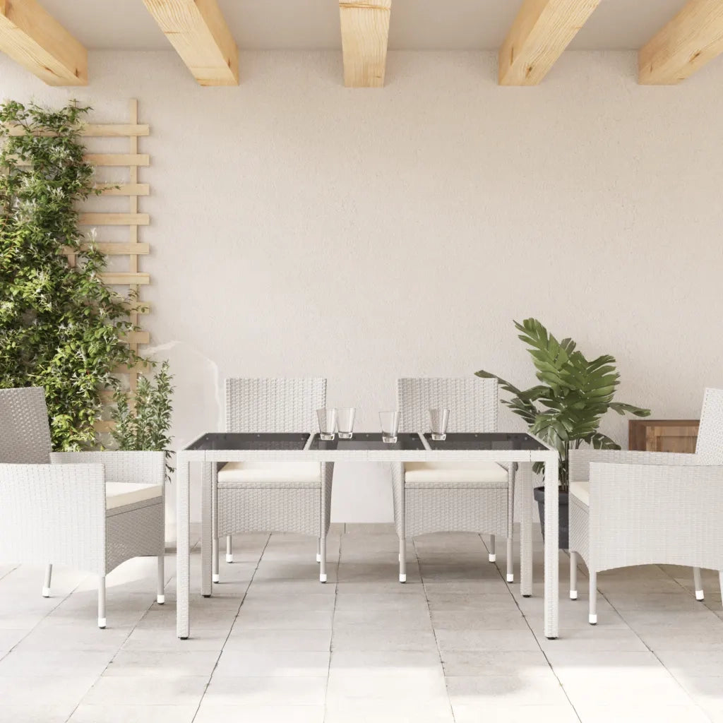 Tavolo da Giardino | Tavolino da esterno Piano in Vetro Bianco 150x90x75cm Polyrattan