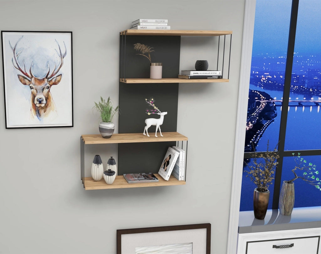 Mensola da parete in legno "Destan" - 65 x 19 x 96 cm - Marrone