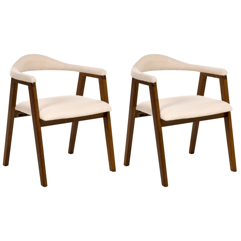 Set di 2 sedie da pranzo Marrone scuro Seduta imbottita Schienale Boucle Poliestere Gomma Struttura in legno Stile retrò Sala da pranzo
