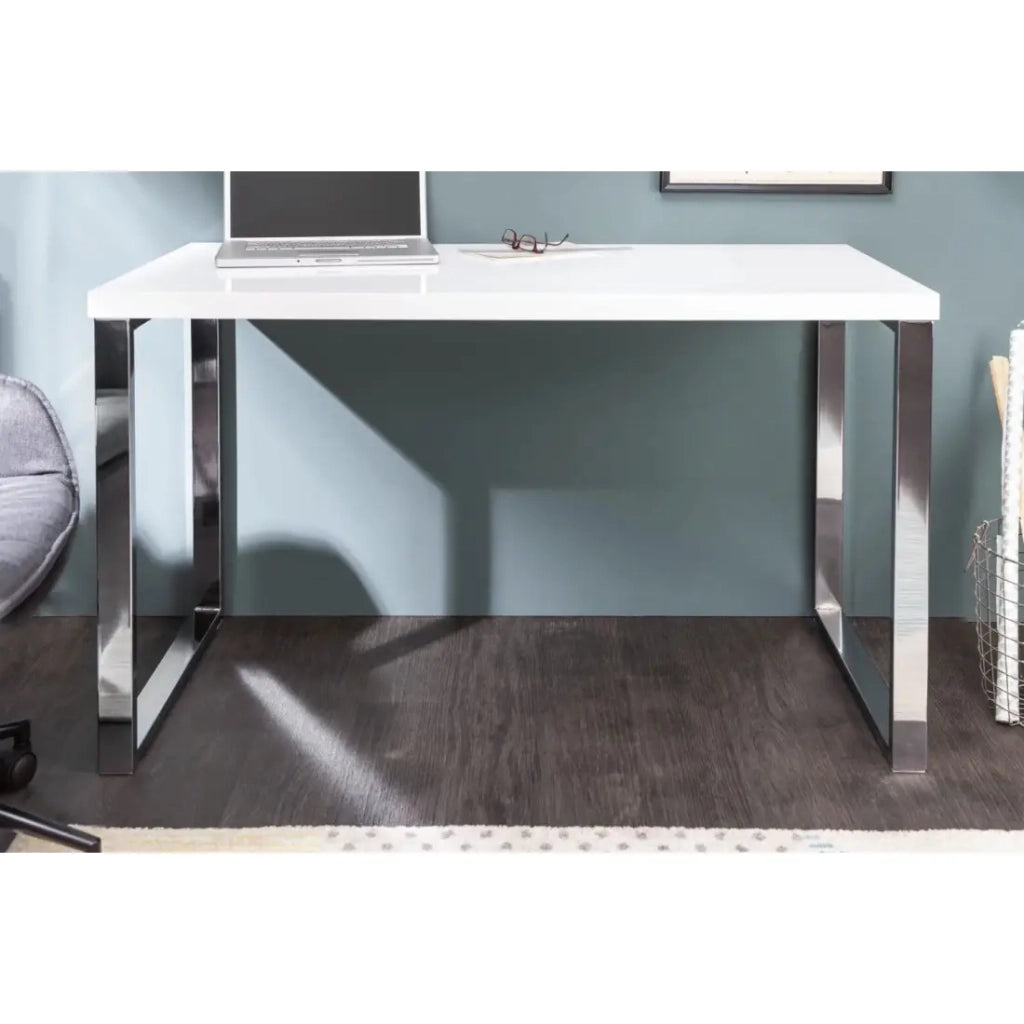 Scrivania design MONZA 120x60 cm bianco lucido con gambe cromate argentate