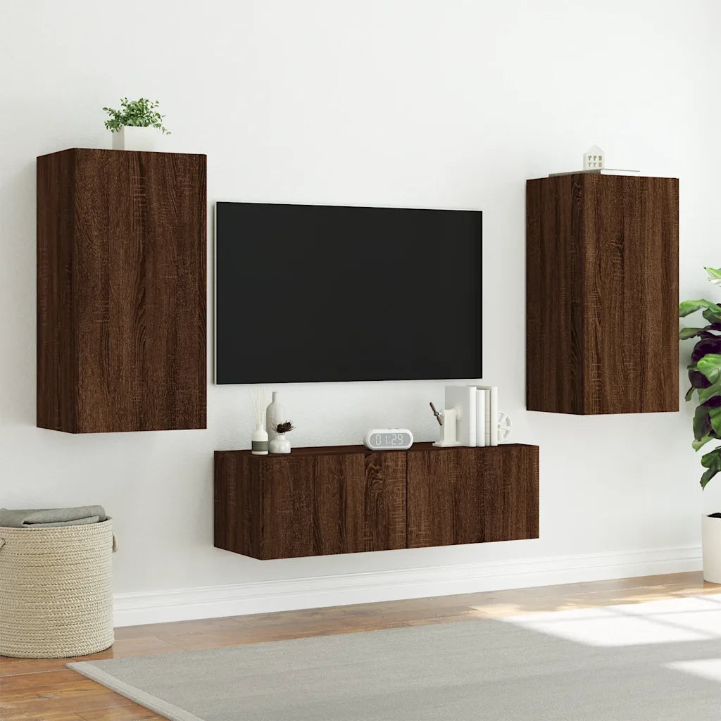 Mobile TV a Parete con Luci LED Rovere Marrone 40,5x35x80 cm 837266