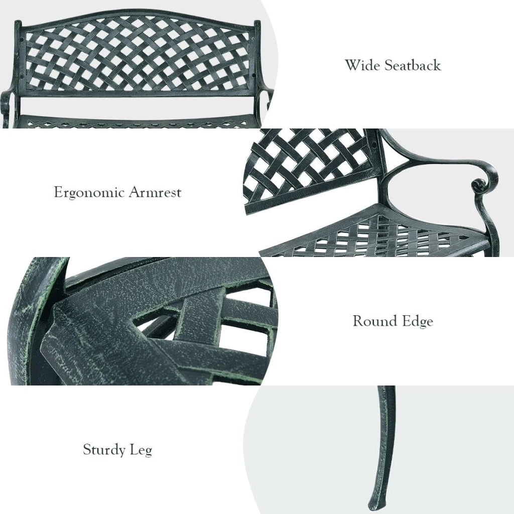GIANTEX Panchina da Giardino in Metallo con 2 Posti, Portata Fino a 210 kg, con Schienale e Braccioli, per Giardino, Balcone, Terrazza, 103 x 55 x 82 cm, Verde Antico
