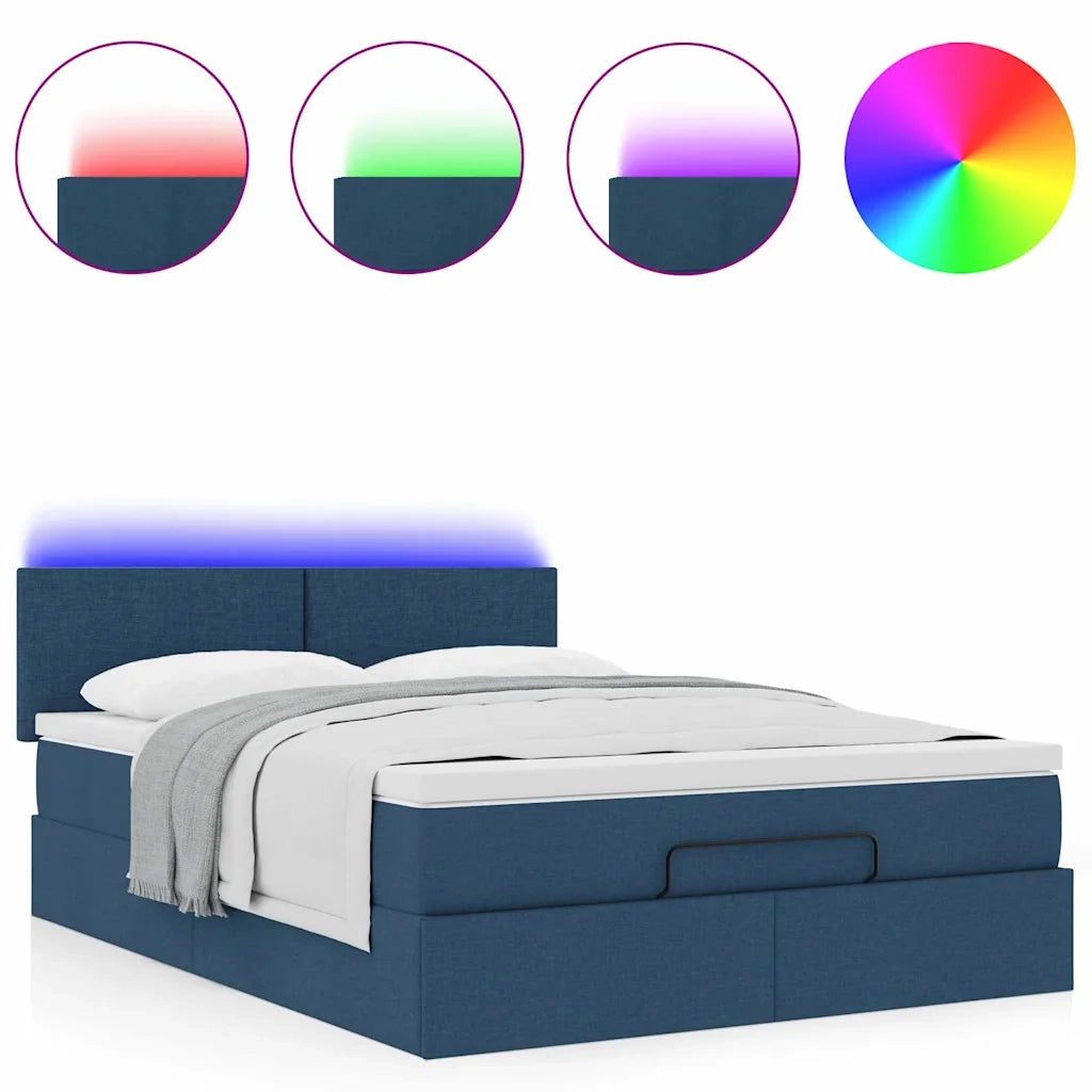 Pouf Letto con Materasso e LED Blu 140x190 cm