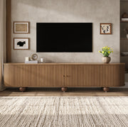 Mobile TV basso con ante scorrevoli a rilievo verticale 180x35x45 cm in MDF noce