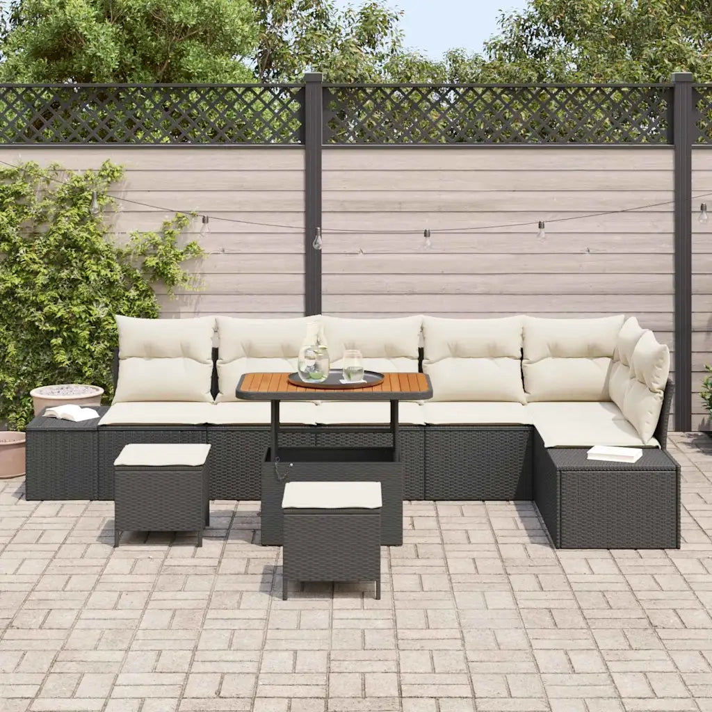 Set Divano da Giardino con cuscino 9 pcs Nero Poly Rattan 3364755