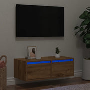 Mobile Porta TV con Luci LED Rovere Artigianale 75x35,5x25 cm 860237