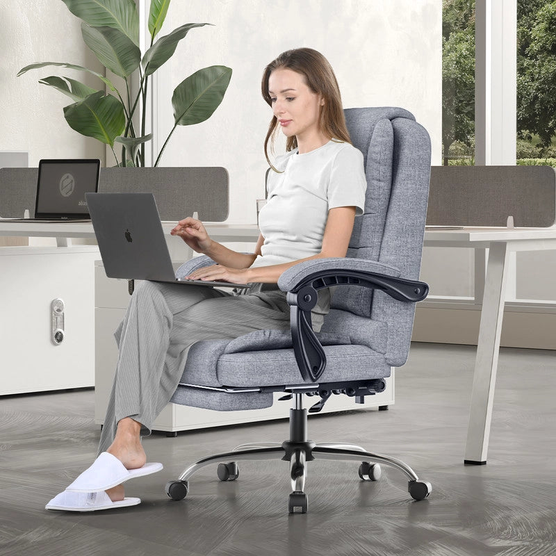 Sedia da ufficio con poggiapiedi, sedia da ufficio ergonomica , sedia per computer in pelle PU, girevole e inclinabile, grigio scuro