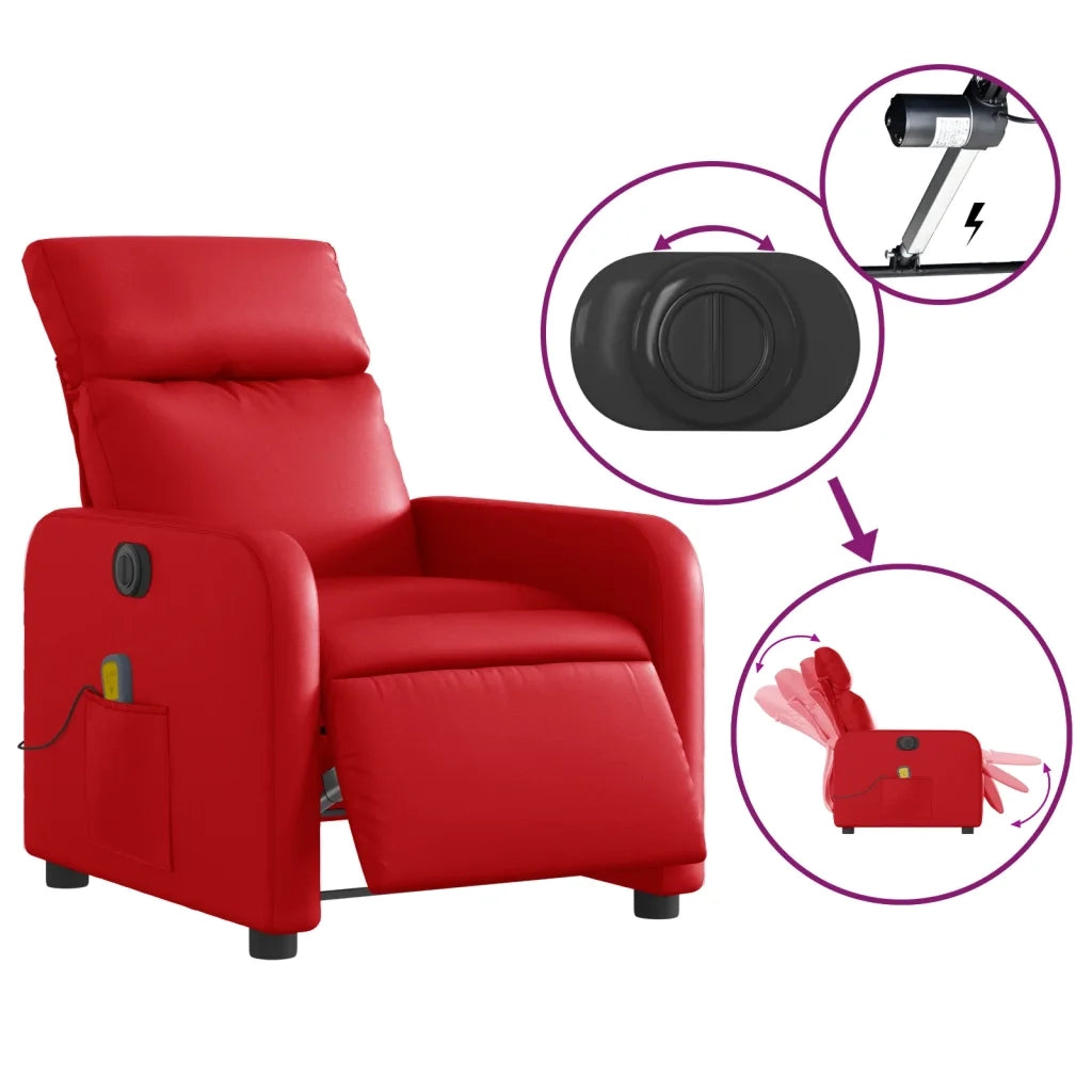 Poltrona Massaggio Elettrica Reclinabile Rosso Similpelle 3206747