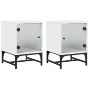 Set di 2 Comodini | Armadio da Notte | Mobiletto da notte con Ante in Vetro Bianco 35x37x50 cm