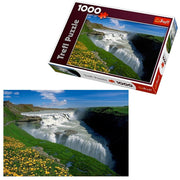 Trade Shop - Puzzle 1000 Pz. Islanda Paesaggio Cascata Prato Quadro Natura Cornici -