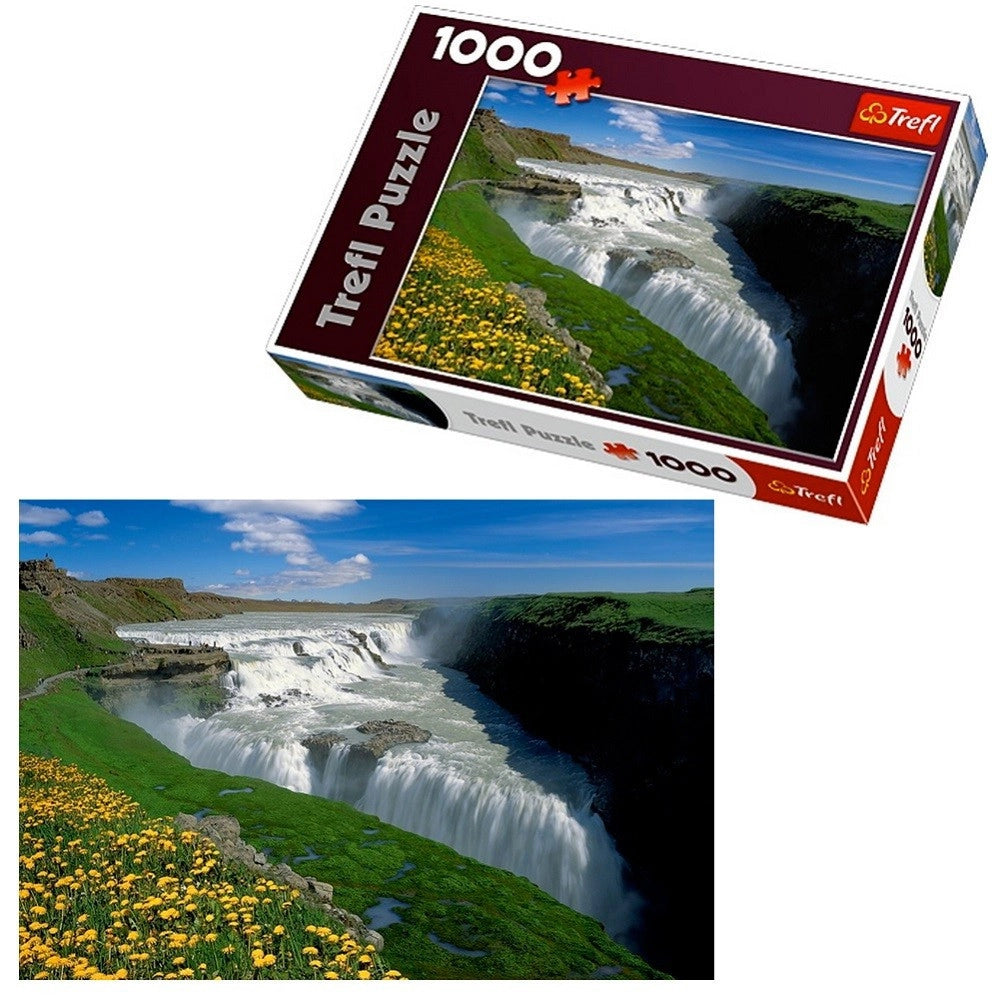 Trade Shop - Puzzle 1000 Pz. Islanda Paesaggio Cascata Prato Quadro Natura Cornici -