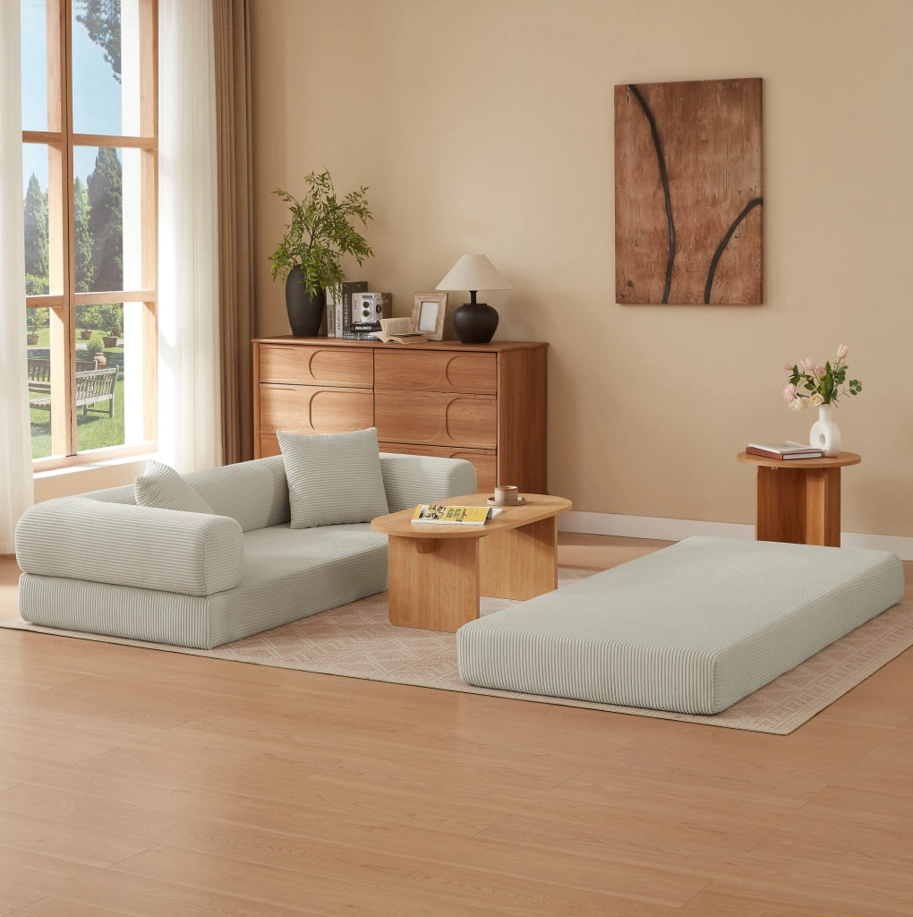 Sofa convertibile modulare in velluto beige