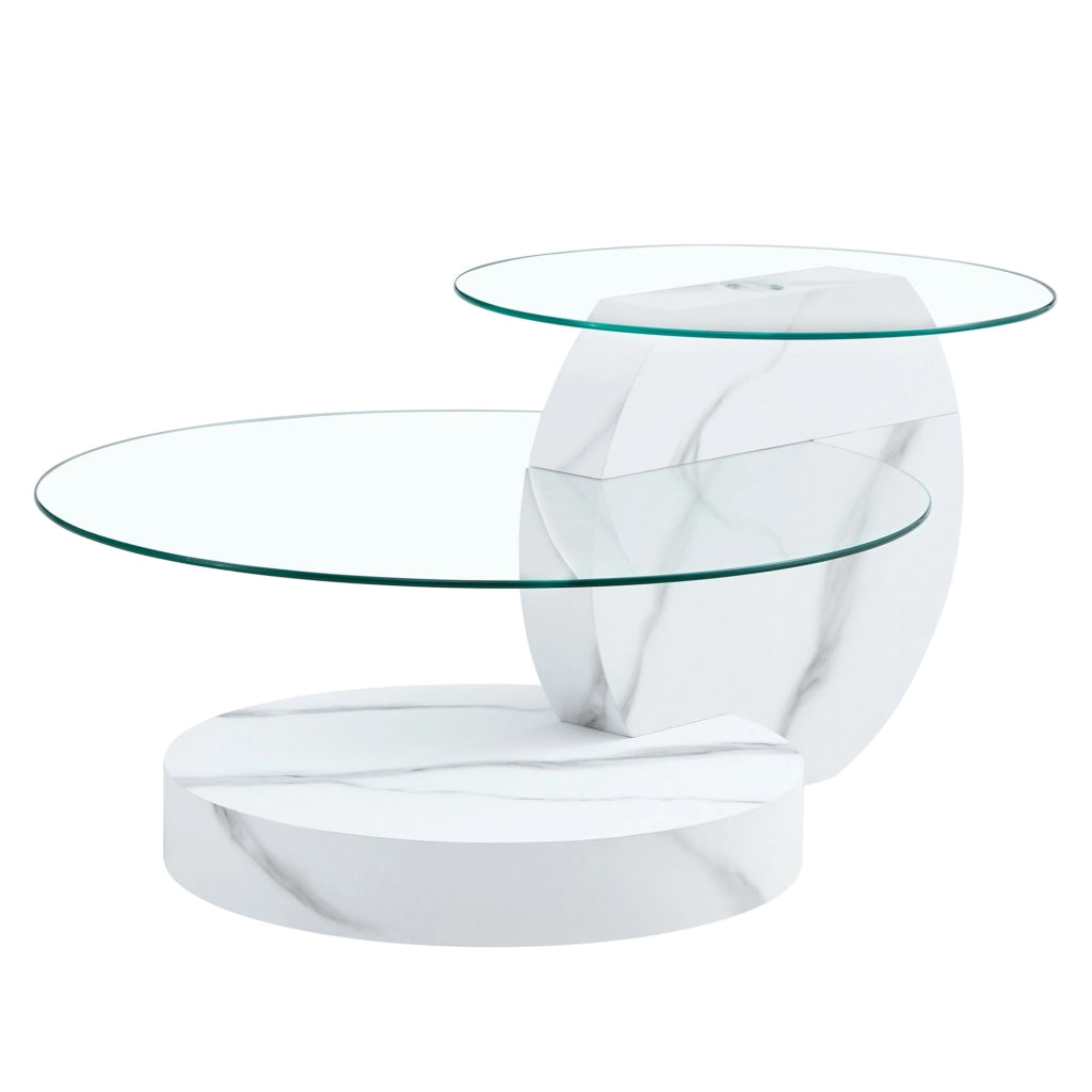 Tavolino da caffè 78.51x78.99x24.51 cm a due livelli con piano in vetro di sicurezza in MDF bianco