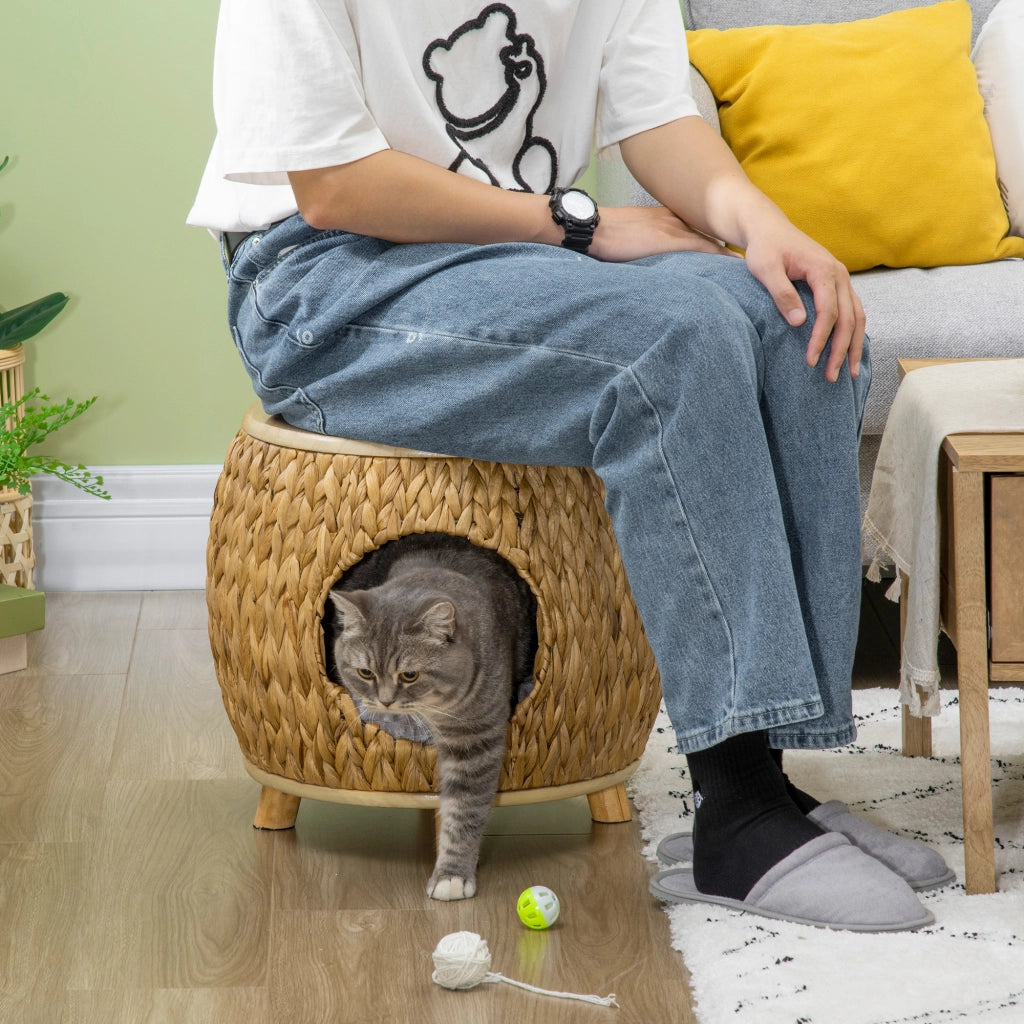 Casetta per Gatti in Erba di Giacinto d'Acqua ¨C Minimal ¨C 44x43x42 cm Colore Marrone Chiaro, Legno Naturale, Grigio