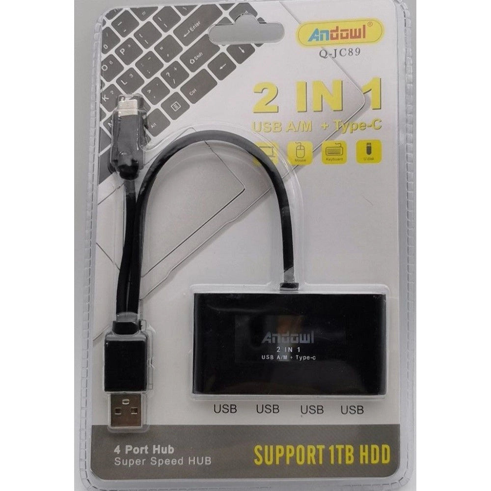 Trade Shop - Hub 2 In 1 Usb A/m + Type-c Con 4 Porte Usb Trasmissione Super Veloce Pc Q-jc89 -