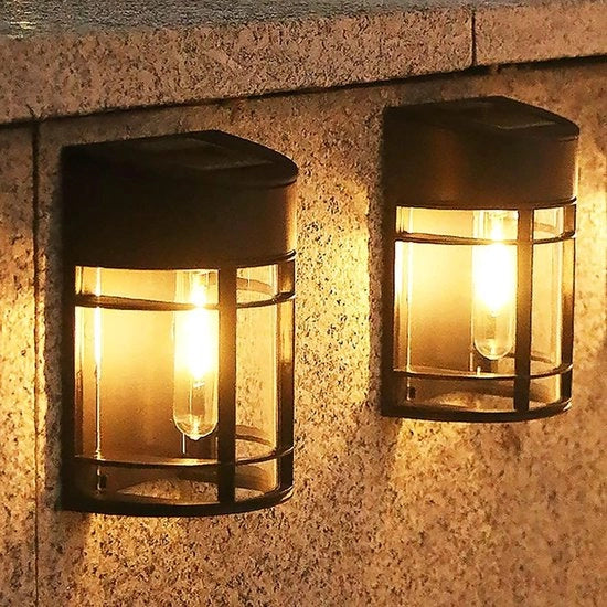 Set di 2 Lampade da Parete a Energie Solare - LED Esterno - Impermeabile IP65 - Illuminazione da Parete Senza Fili per Terrazza e Giardino