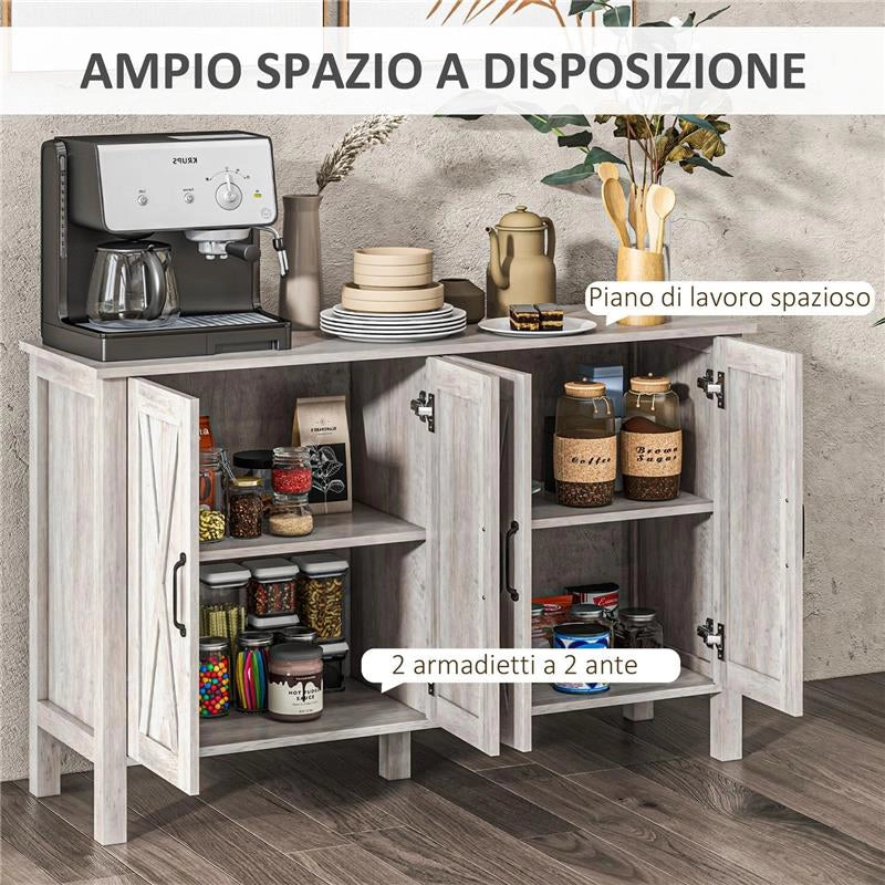 MOBILETTO MULTIUSO STILE RUSTICO CON 4 RIPIANI PORTAOGGETTI REGOLABILI IN LEGNO 120X37X75 CM GRIGIO