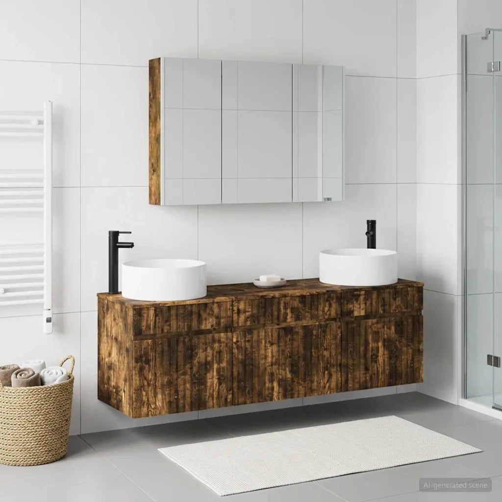 Set di Armadi da Bagno 4 pcs Rovere Fumo 103,5 x 15,5 x 70 cm 3406667
