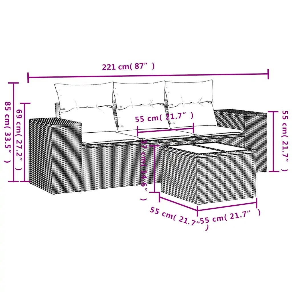 Salotto da Giardino-Set Divani da Giardino 4 pz con Cuscini Nero in Polyrattan 569308