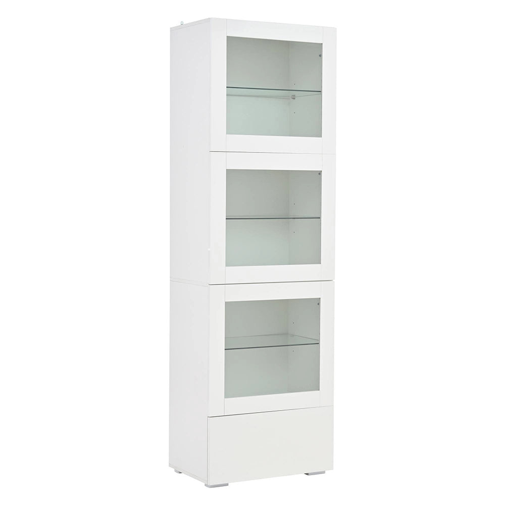Vetrina 60x40x173 cm con LED - Xylo - 3 ripiani in vetro, ante in acrilico, armadio per soggiorno, bianco