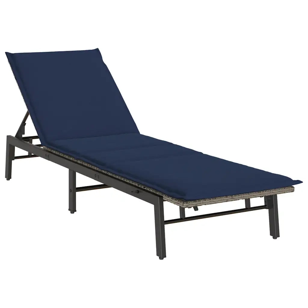 Lettino Prendisole | Sdraio da giardino | Lettino da sole con Cuscino Grigio in Polyrattan