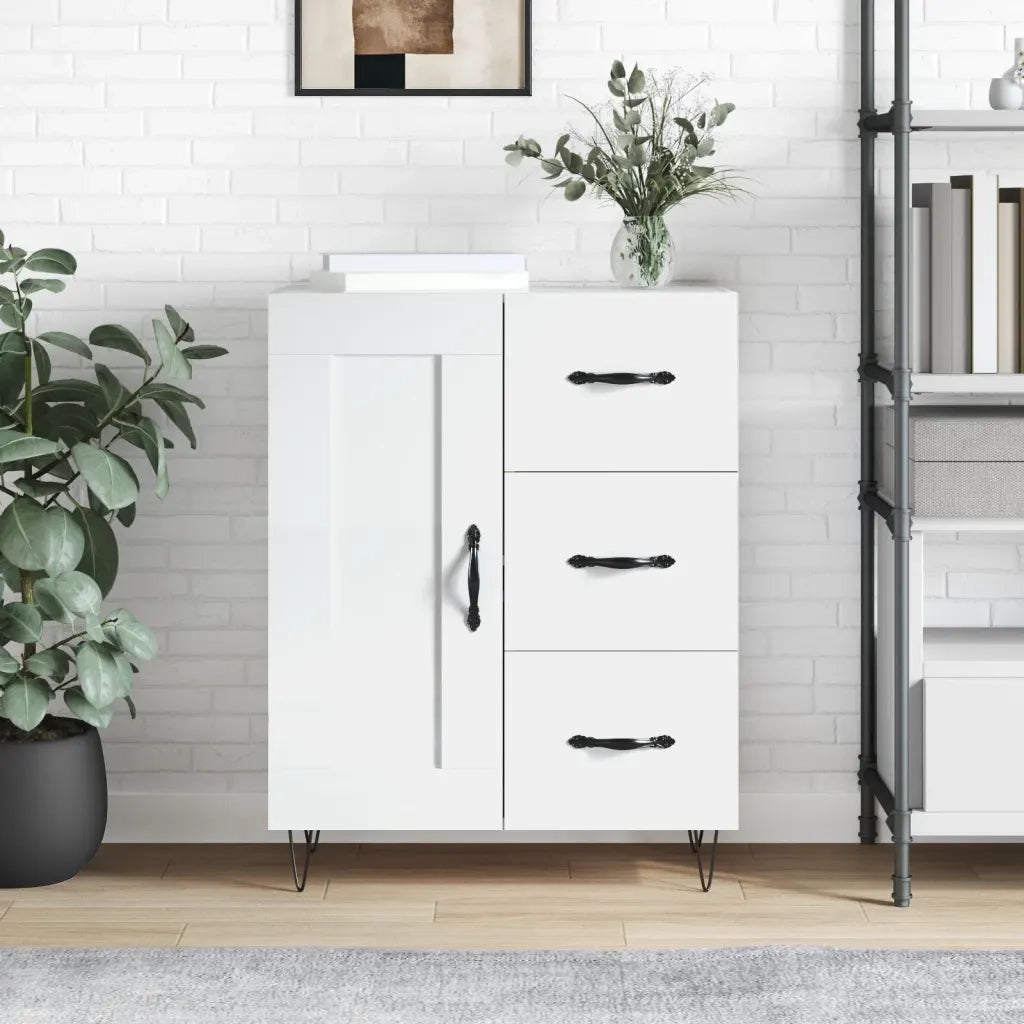 Credenza | Madia | Buffet da pranzo | Armadio da pranzo 69,5x34x90 cm in Legno Multistrato Bianco Lucido