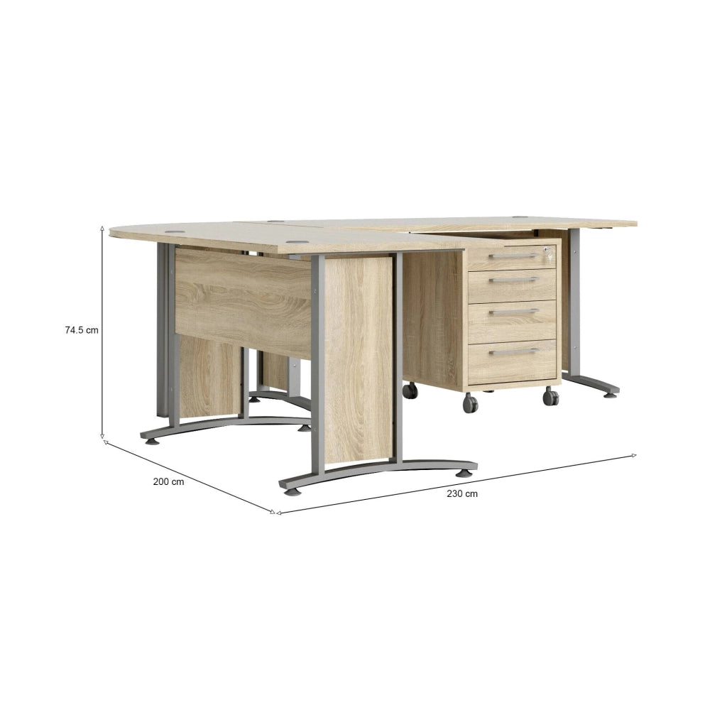 Scrivania Agerato, Scrittoio multiuso, Tavolo per ufficio porta PC, Piano di lavoro, 230x200 h75 cm, Grigio e Quercia