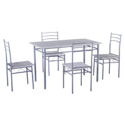 Set Tavolo E 4 Sedie Bergen Mdf Stone Grey E Struttura Metallo Silver