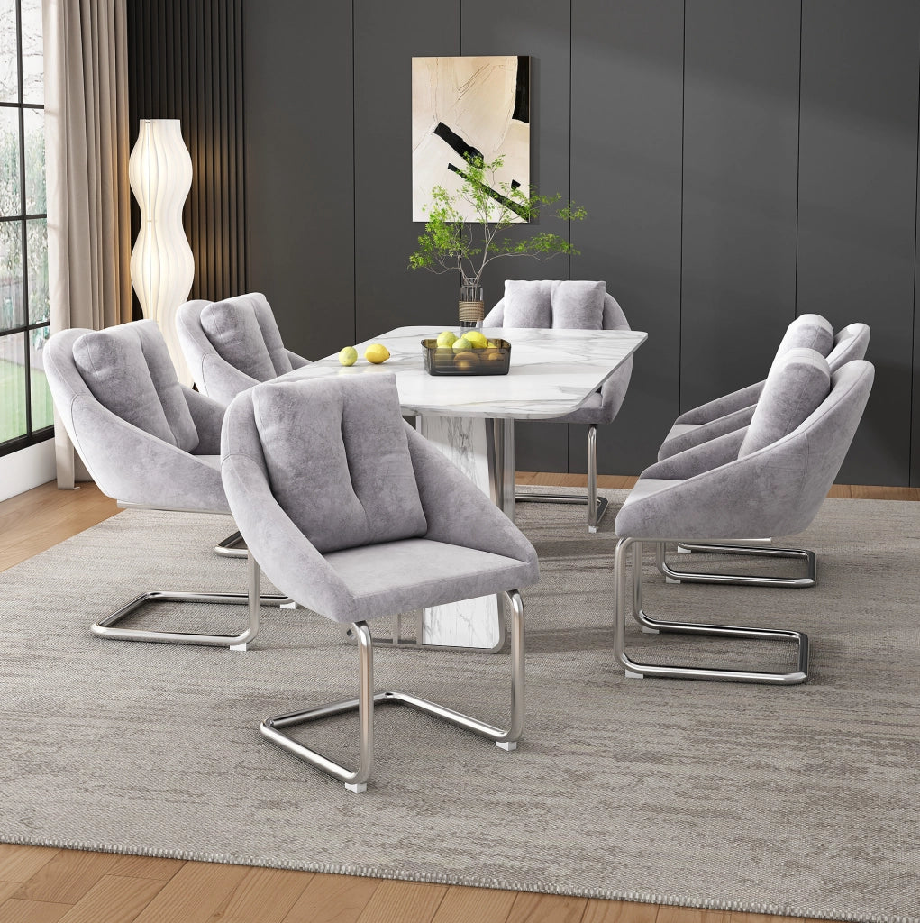 Set di 4 sedie in velluto con struttura in metallo; ergonomiche e confortevoli; grigio