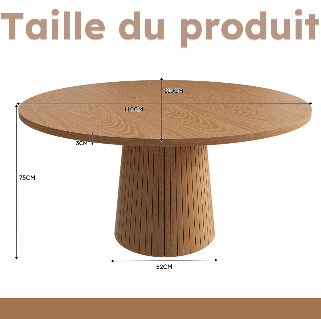 Tavolo da pranzo rotondo ?110 cm in MDF impiallacciato rovere con base a colonna
