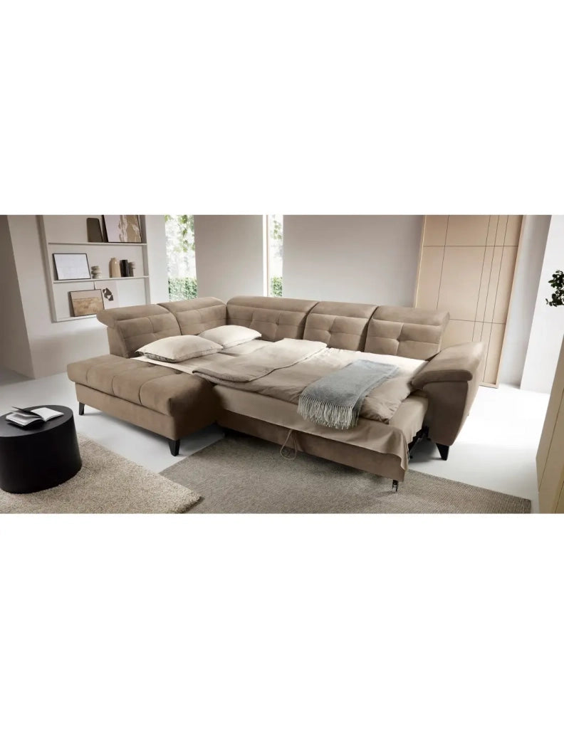 Divano ad angolo Beige 5 posti angolo sinistro schiuma HR INFERNO