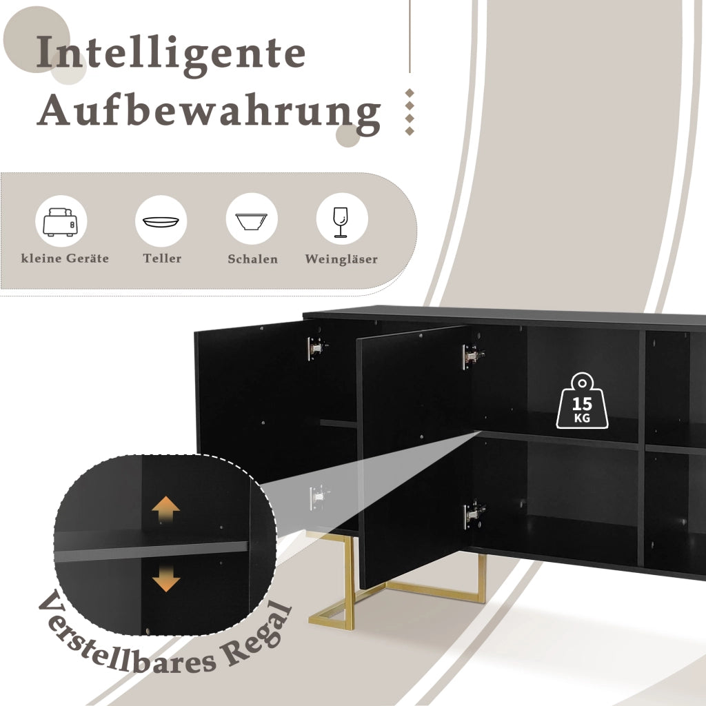 Credenza a 3 ante con ripiani regolabili per soggiorno cucina e sala da pranzo in MDF nero
