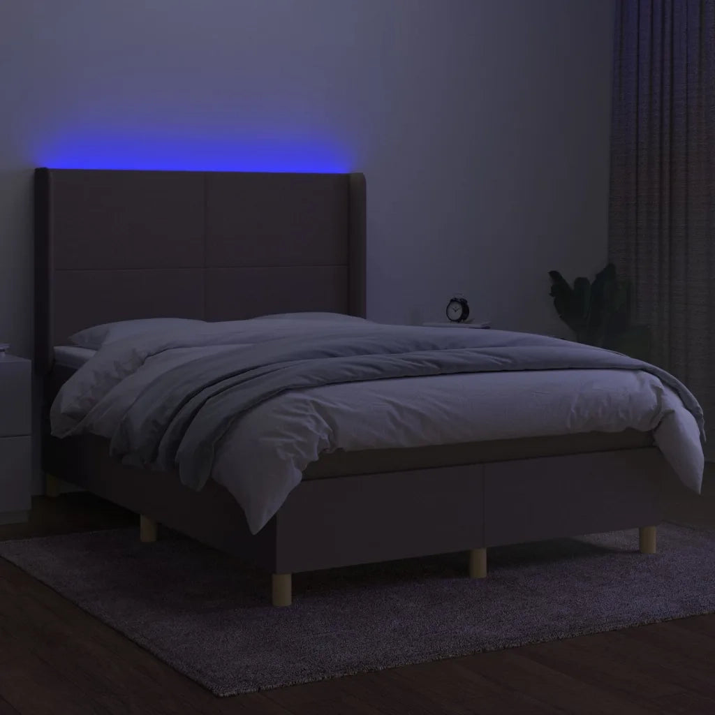 Letto a Molle con Materasso e LED Tortora 140x200 cm in Tessuto 3138721