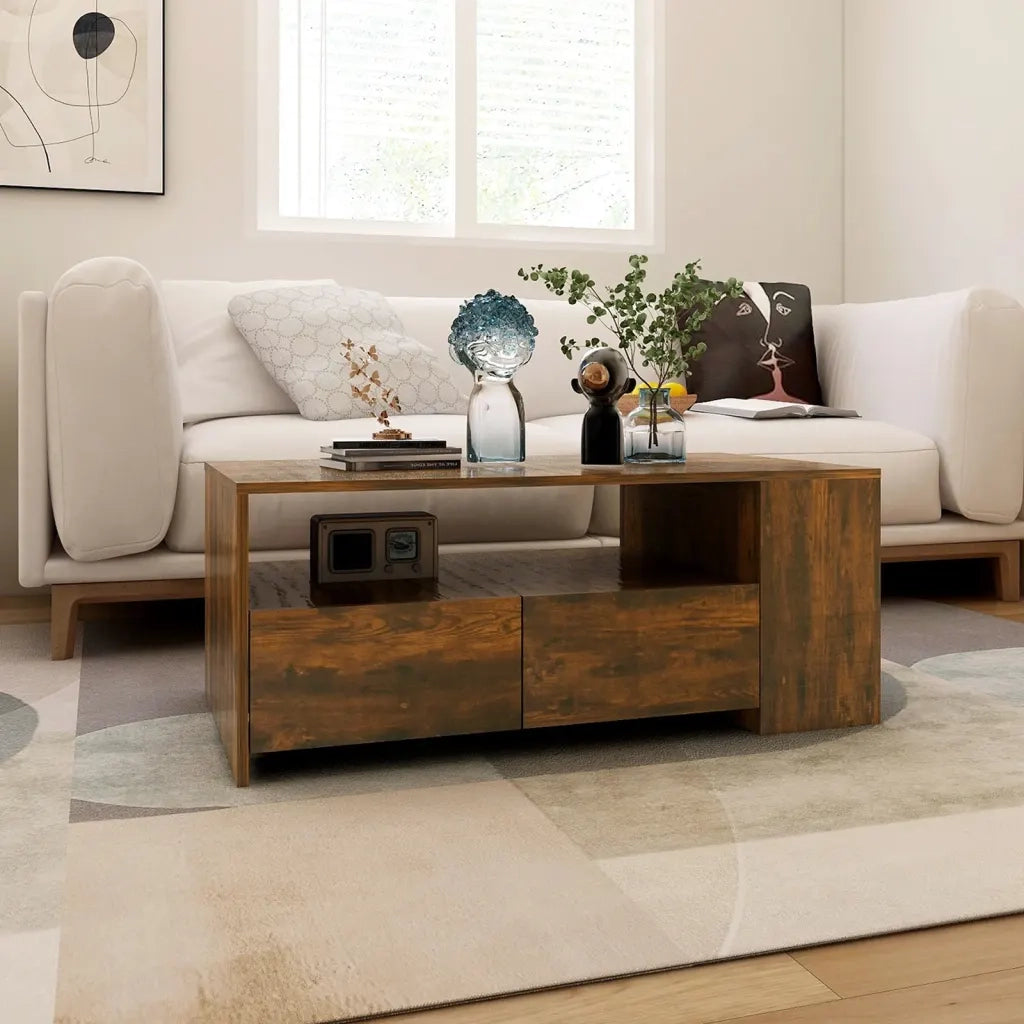 Tavolino da Salotto-Tavolino da soggiorno-Tavolo Rovere Fumo 102x55x42 cm Legno Multistrato 811343