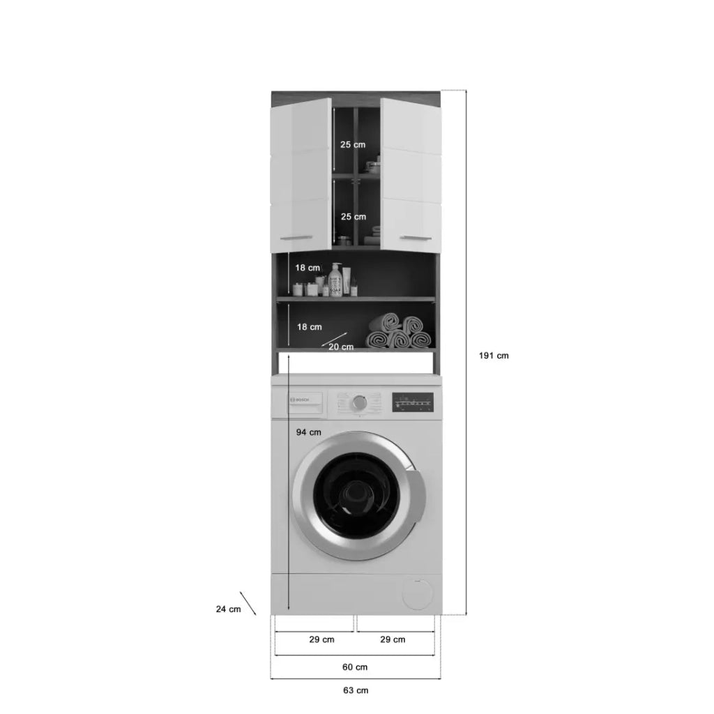 Mobile da bagno SCOTT – Lavatrice – Grigio scuro e bianco – 63x191x24 cm
