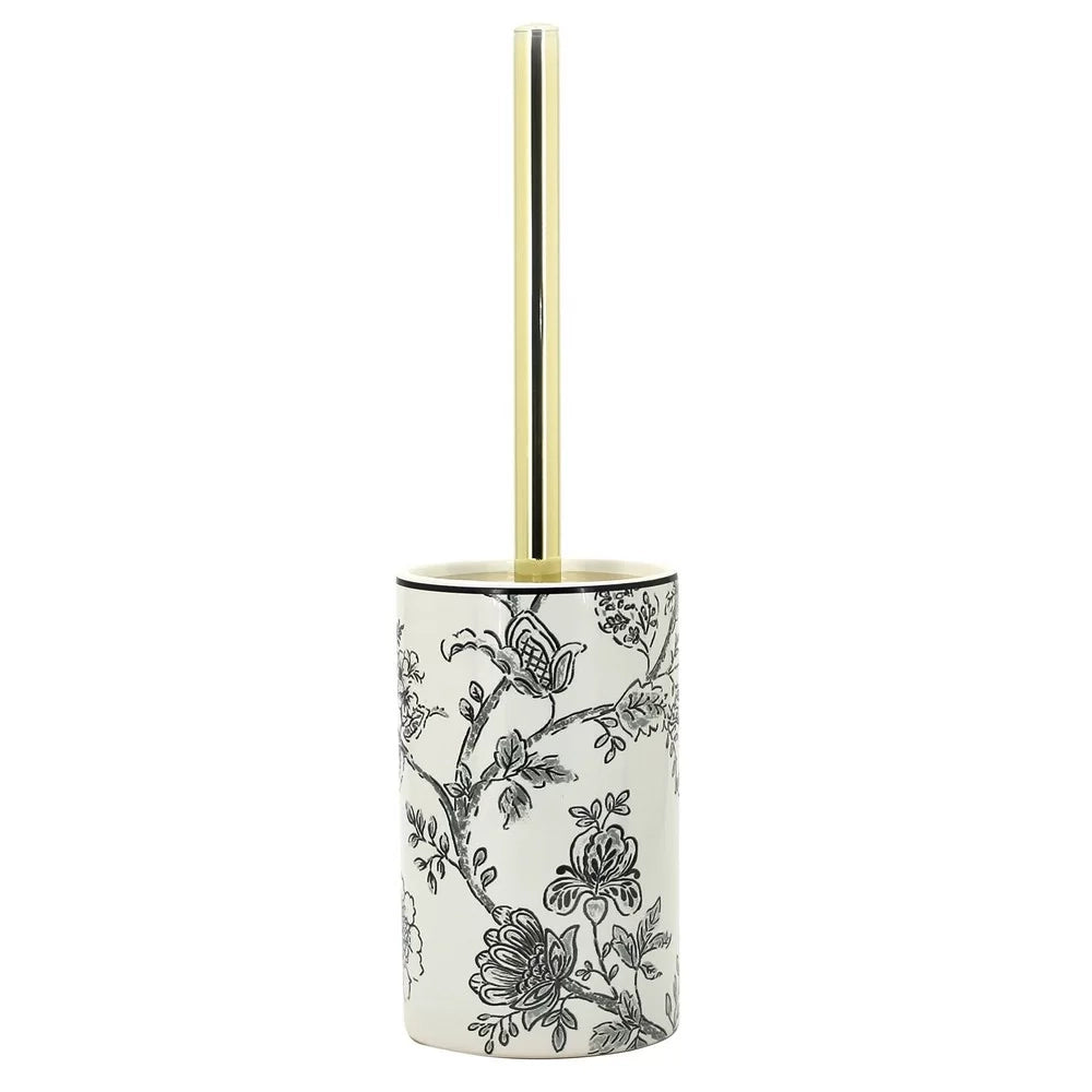 Portascopino in ceramica bianco con decori - serie Fiori