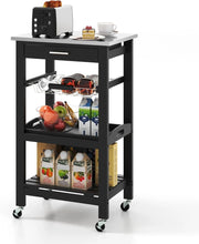 Carrello da Cucina a Rotelle con Mensole, Cassetto, Carrello di Servizio, Stile Moderno per Cucina e Soggiorno, 47x39x85 cm, Bianco/Nero (Nero)