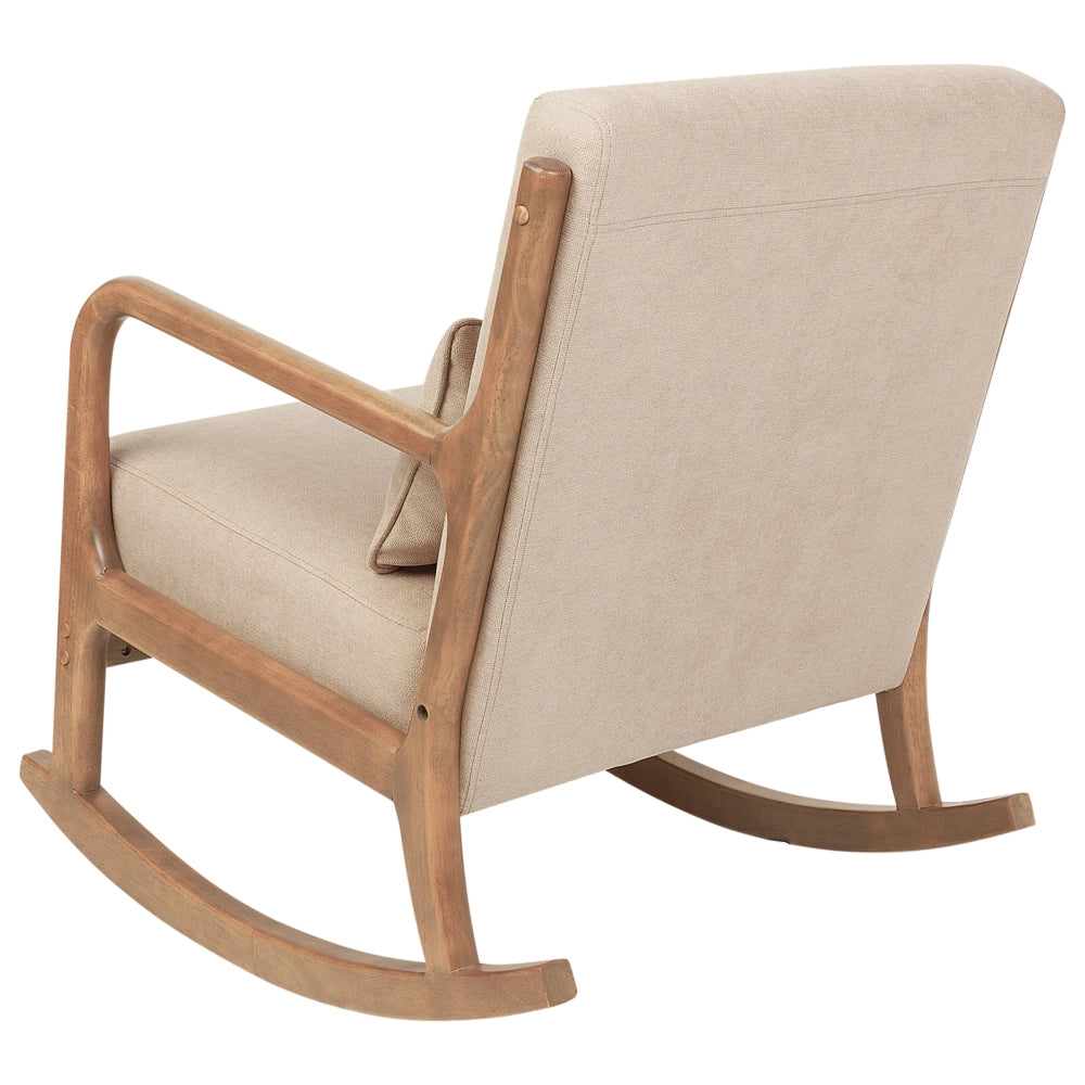 Sedia a dondolo Beige Tessuto Gambe in legno con braccioli e cuscino Soggiorno classico tradizionale