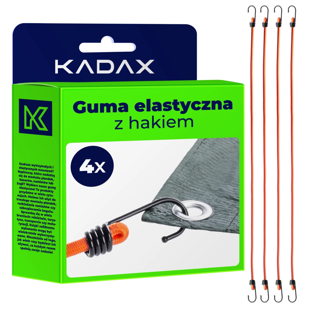 Corda elastica in gomma KADAX con gancio in metallo, 71 cm, per il fissaggio di teloni, 4 pezzi