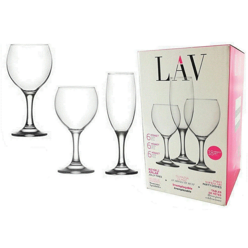 Trade Shop - Set Calici 18 Pz In Vetro Trasparente Da 260cc / 210cc / 190cc Per Champagne Acqua Vino -
