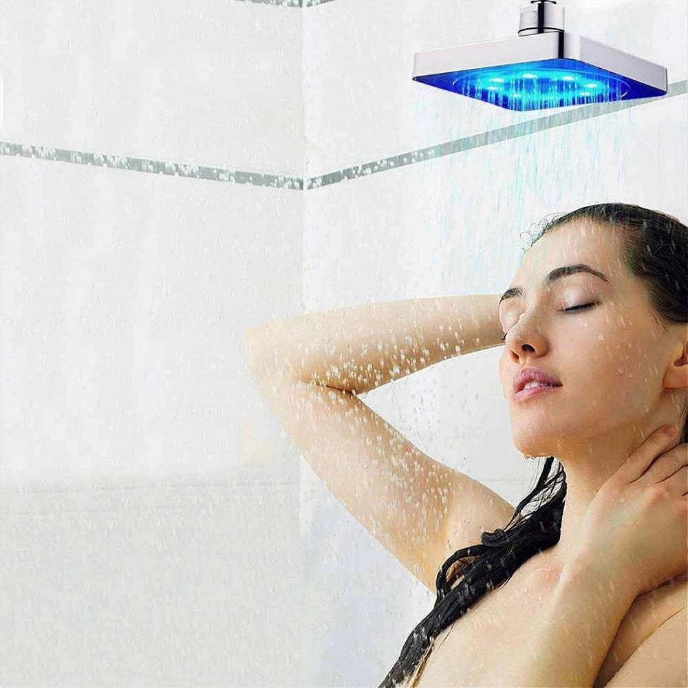 Trade Shop - Soffione Doccia Quadrato 15cm A Led Rgb Bagno Miscelatore 79903 Per Cromoterapia -