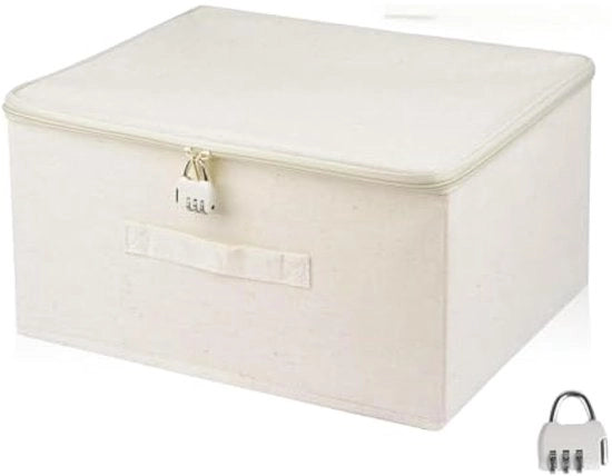 Cassetta di archiviazione chiusura con chiusura - beige - scatola di cotone - 30 x 20 x 14 cm