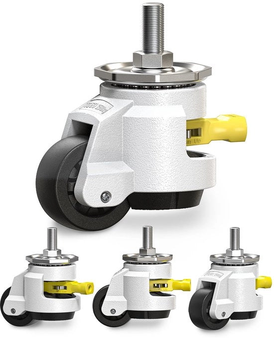 Ruote pesanti, ruote inclinabili, ruote di sollevamento, non slittanti, regolabili in altezza per tavolo da lavoro, M12 e 1/2" ruote di serraggio, set di 4 ruote industriali, ruote pesanti, capacità totale 1000KG